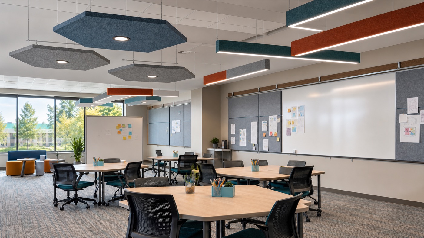 Acoustic Pendant Lighting for Open Offices and Meeting Rooms