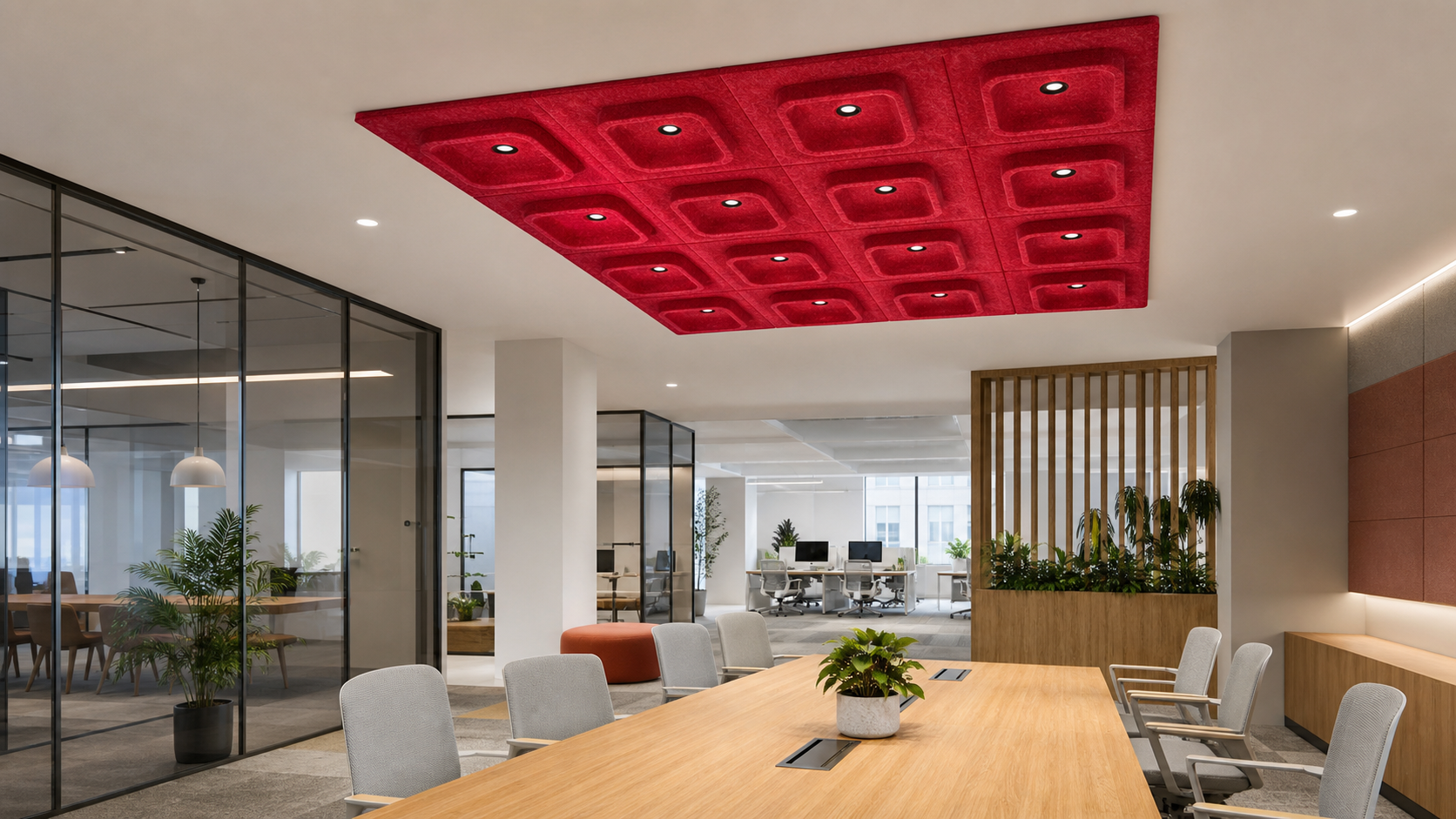 Ceiling Feature Zones acoustic ceiling and wall lighting application
