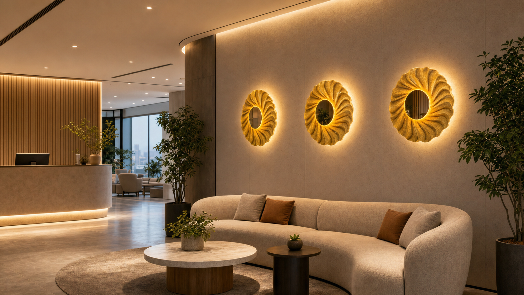 Reception & Waiting Walls acoustic ceiling and wall lighting application