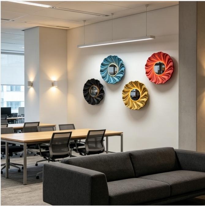 KO-XYM-0167 decorative acoustic mirror wall lights in a lounge office