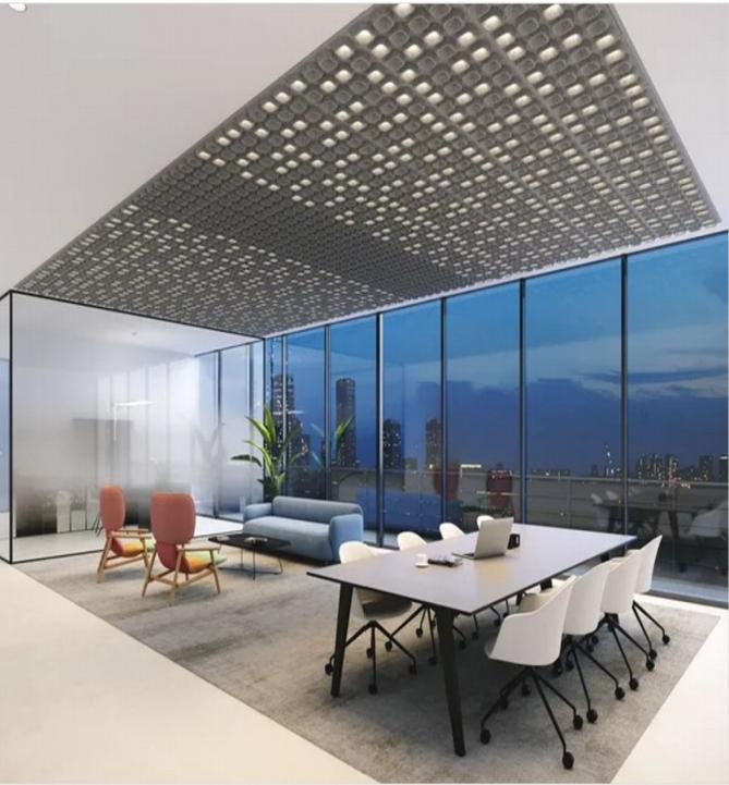 KO-XYM-0170 modular acoustic ceiling panel light in a meeting room
