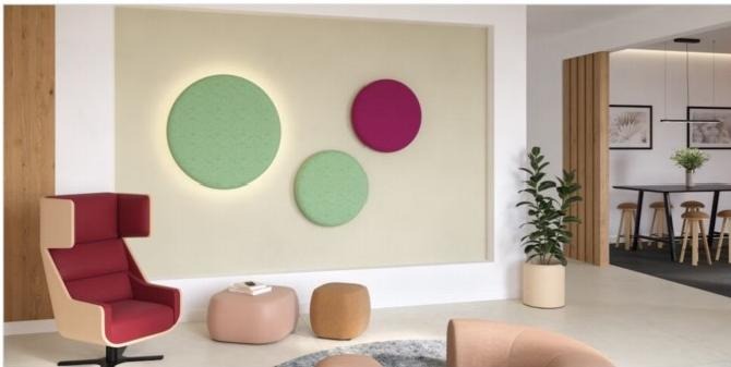 KO-XYM-0215 decorative acoustic wall lights in a lounge interior