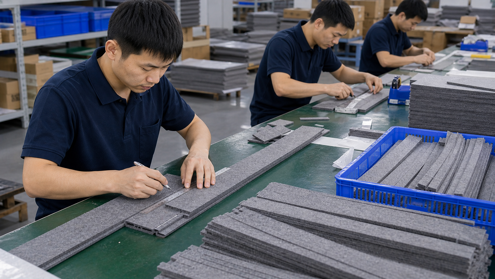 PET felt preparation for acoustic linear lighting production