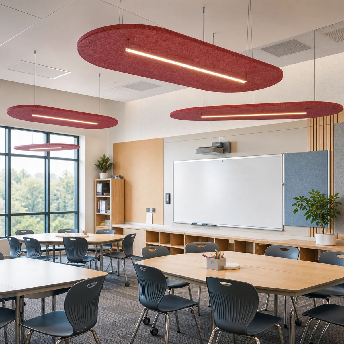 Education hall with Custom PET Felt Acoustic Pendant Lights