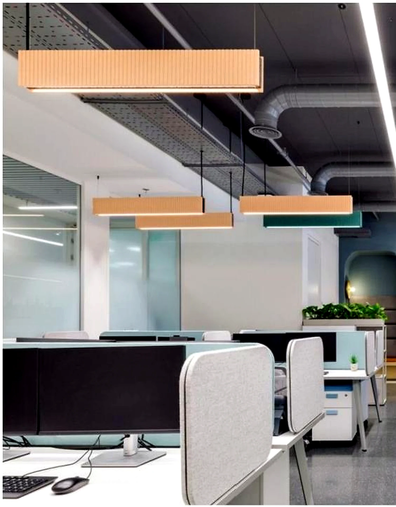 KO-XYM-0001 acoustic linear light in a commercial interior scene