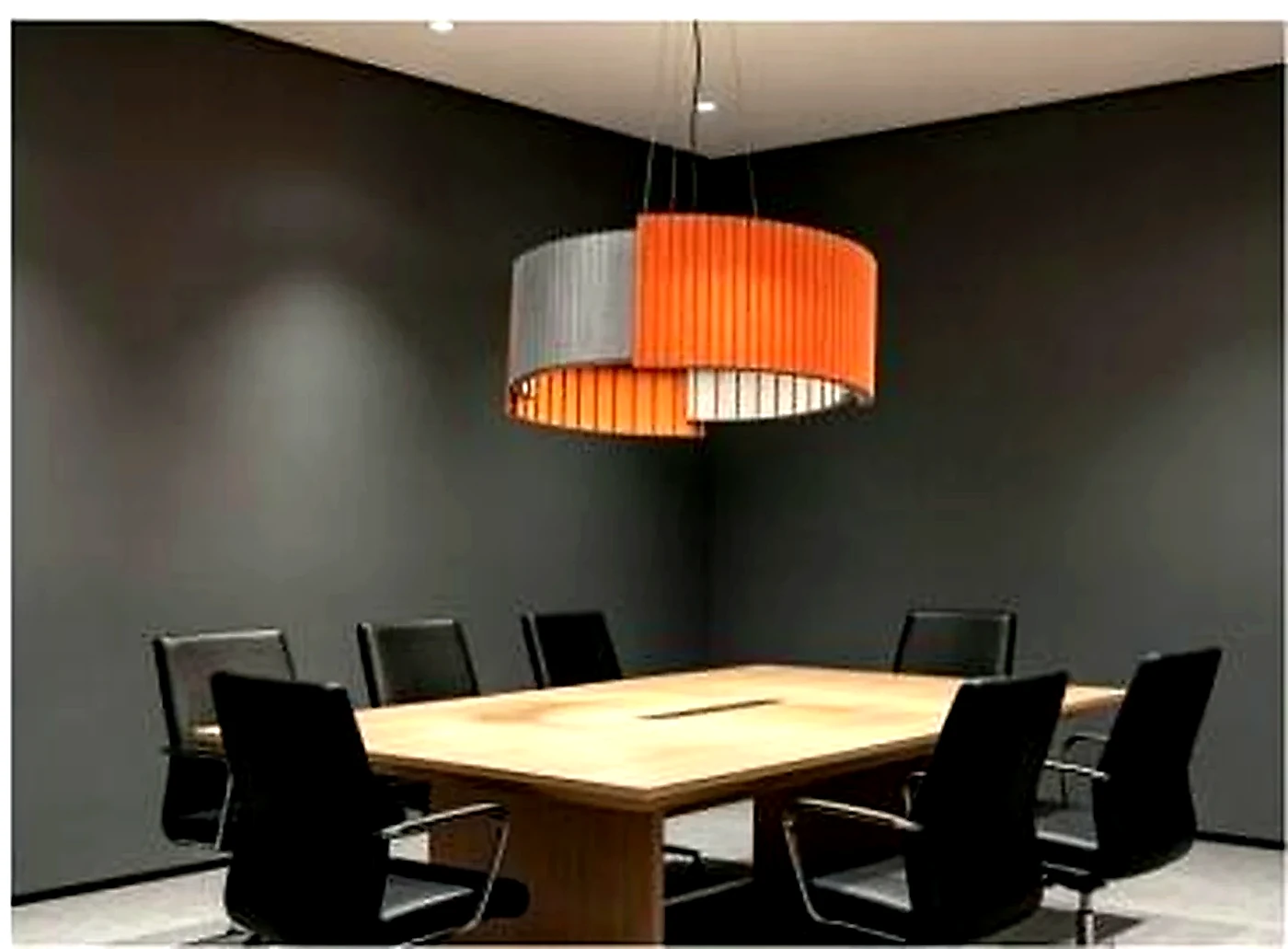 KO-XYM-0137 acoustic pendant light above a meeting table