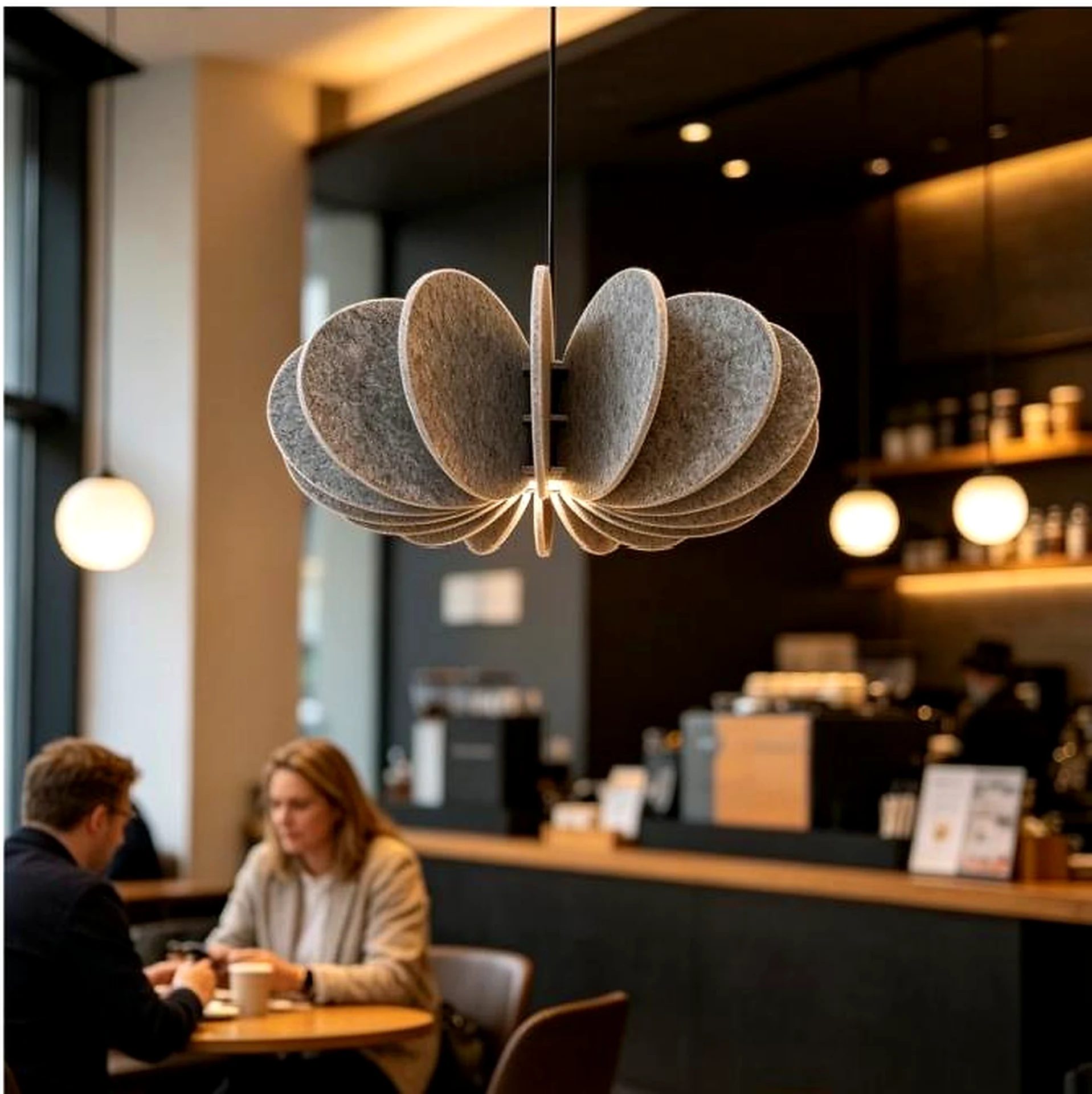 KO-XYM-0155 acoustic pendant light in a commercial interior scene