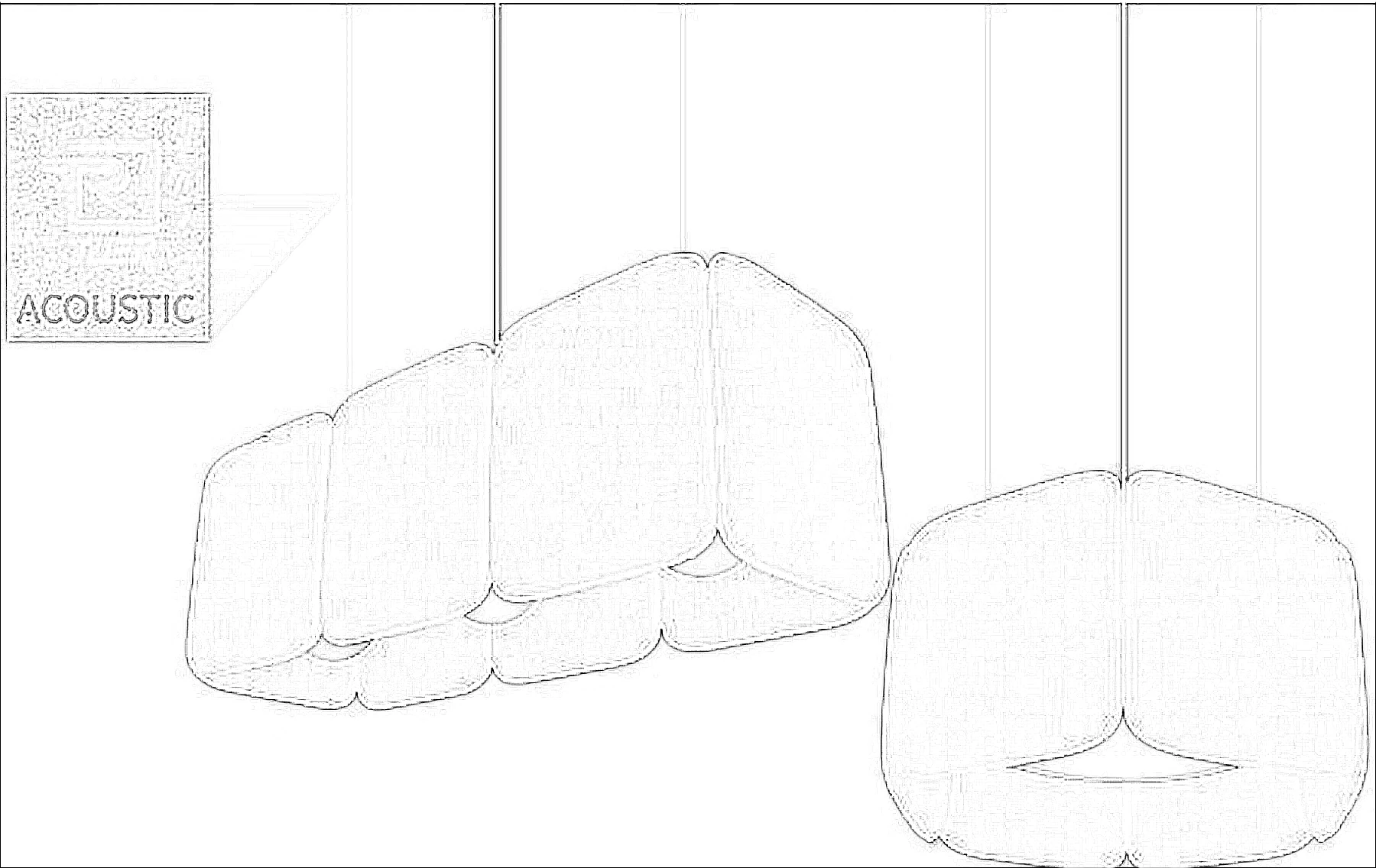 KO-XYM-0190 acoustic pendant light line drawing generated from exact-model product image